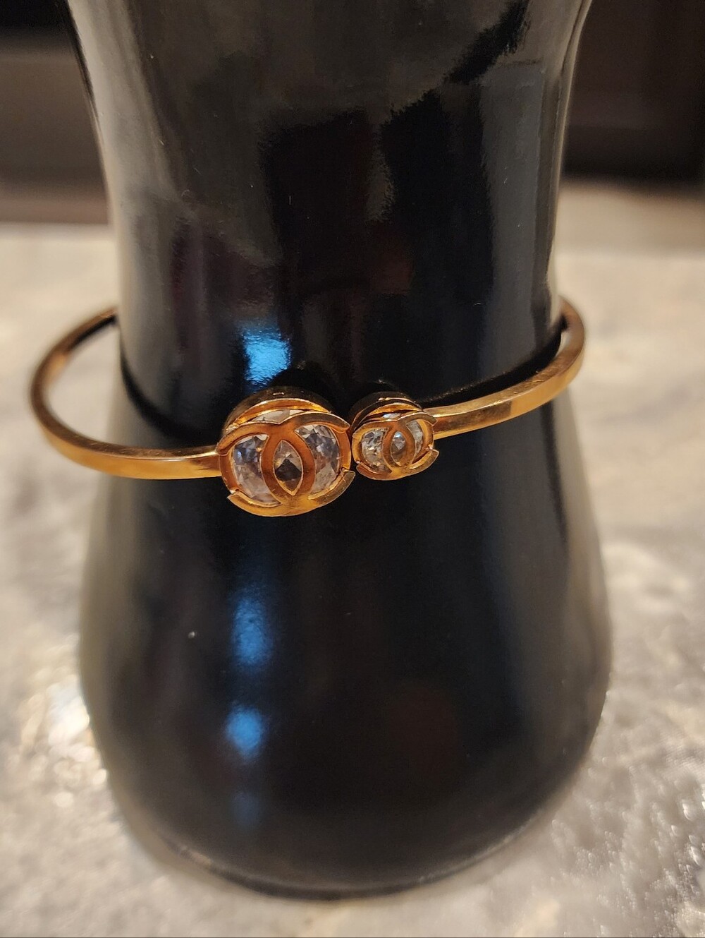 Gold-Tone Open Cuff Bracelet with Clear Crystal Orbs
